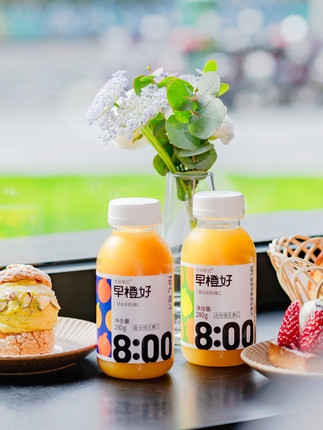 零度果坊早橙好 NFC果汁 白桃芭乐混合汁100%早餐果汁280g*8瓶装